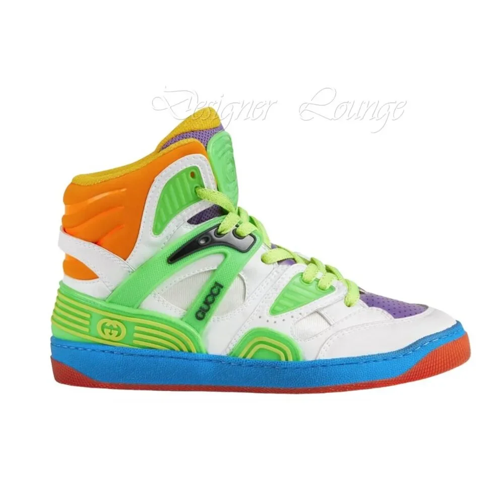 NEW GUCCI Basket Women's High Top Multicolor Demetra Sneakers Size EU 38 US 8